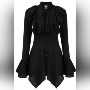 Killstar Gothic Black Ruffled Women's Blouse